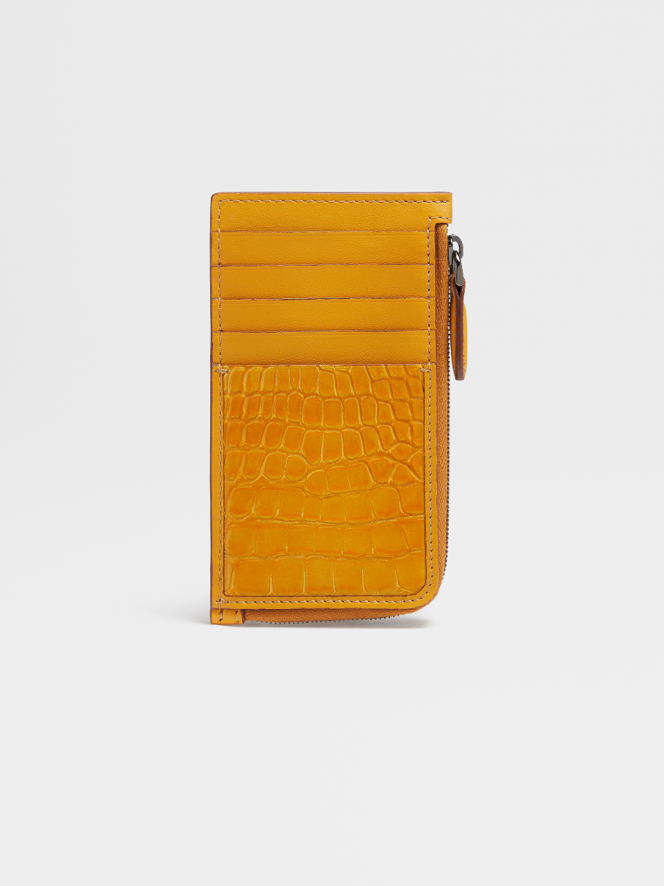 Bright Yellow Smooth Leather and Alligator Zipper Card Case 10cc